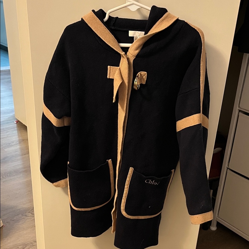 Chloe Kids Hooded Jacket in Black and Tan